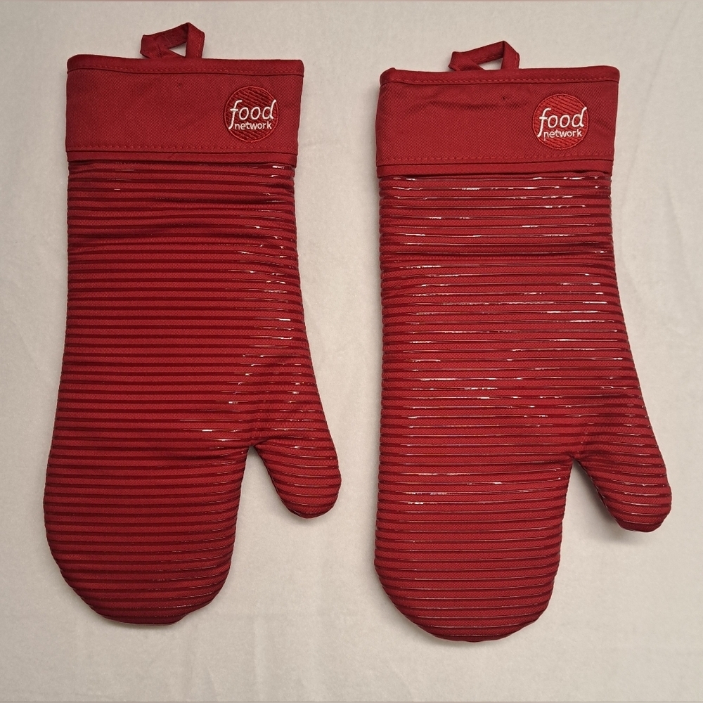 Food Network Oven Baking Stove Mits Rubber Grip Quilted Inside New Red